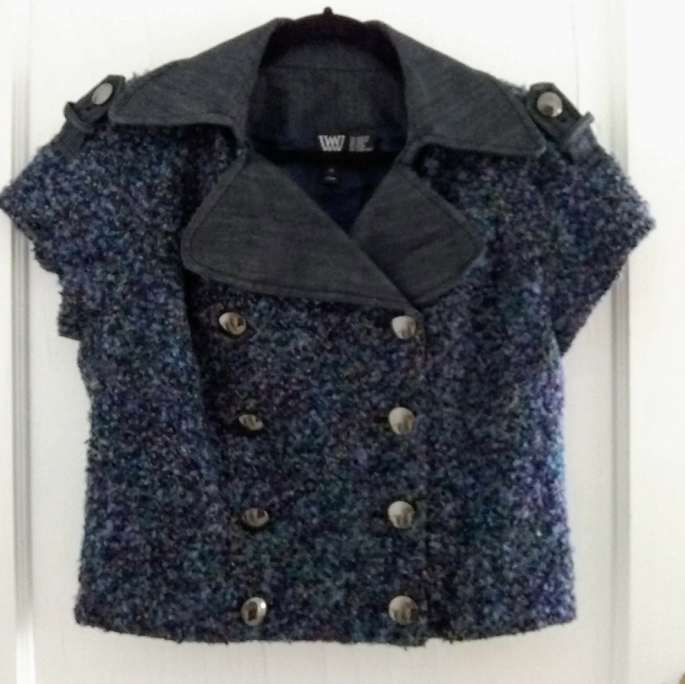 W by Worth Vintage Alpaca Wool Boucle Tweed Military Button Jacket size 12